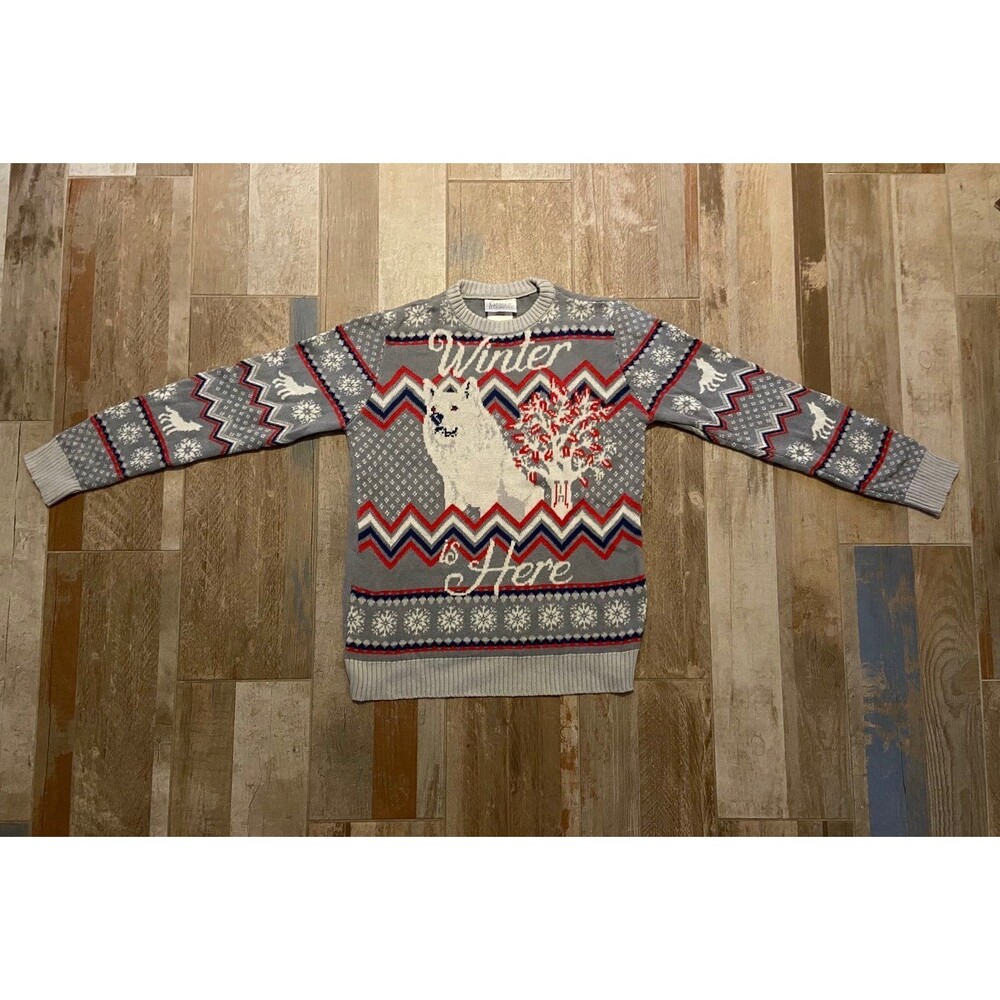 Game of Thrones Winter is Here White Wolf Ugly Christmas Sweater Women’s XL